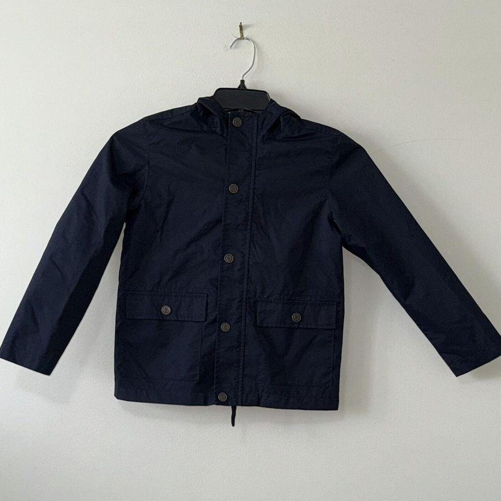 Children's Place Boys Jacket Coat Snaps And Zipper Pockets Hood Sz M 7/8 Blue